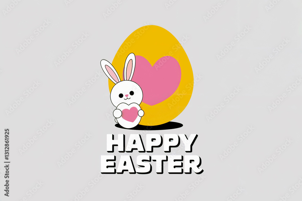 Fototapeta premium Colorful Easter design featuring a bunny holding a heart and an egg with a heart shape