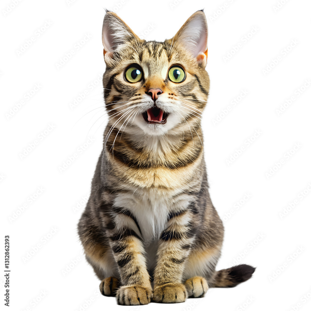 A beautiful Portrait of a funny surprised cat, closeup with white background. PNG A beautiful Portrait of a funny surprised cat, closeup with white background. PNG