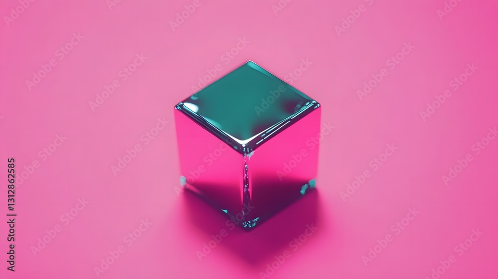 Obraz premium Vibrant Pink Background Shiny Teal Cube 3D Render