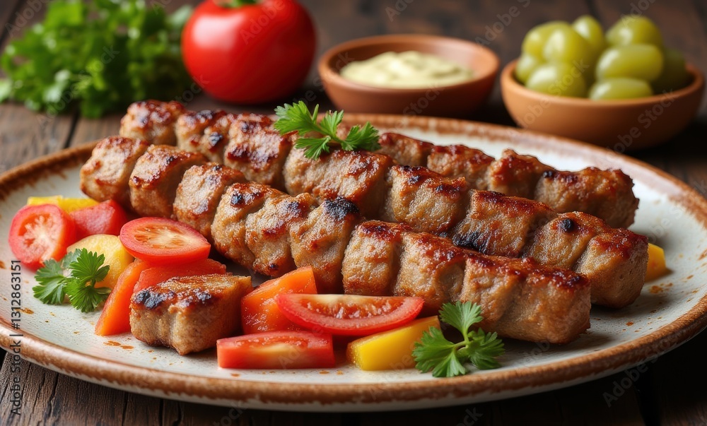 Delicious grilled meat skewers with vegetables Delicious grilled meat skewers with vegetables