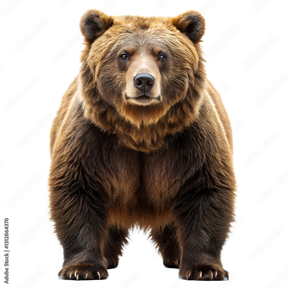 Fototapeta premium A beautiful Ferocious brown grizzly bear with white background. PNG 