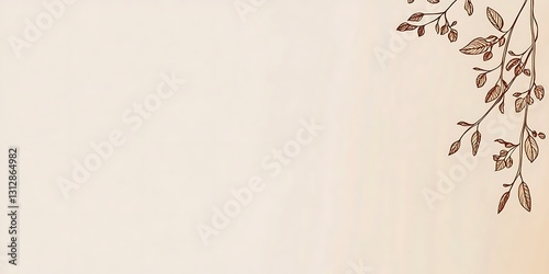 Beige background with brown foliage illustration on right.  Simple, elegant design
