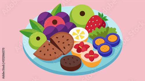Vibrant and refreshing this vegan snack platter is bursting with seasonal fruits such as strawberries blueberries and gs along with a selection of. Vector illustration