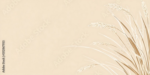 Beige background with stylized grass illustration. Minimalist design
