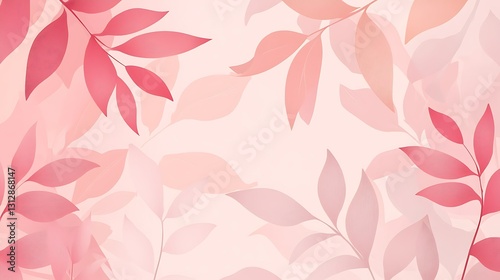 Pastel pink and red leaves on a light background.  Elegant, botanical design