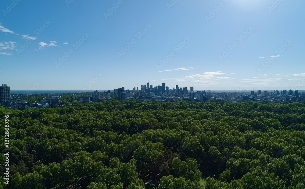 Obraz premium Melbourne's cityscape seen from the Kings Domain parklands in Australia