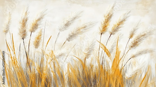 Golden and gray grasses sway gently in the breeze, creating a serene and peaceful scene