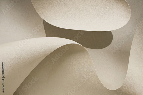 Curves and lines create an abstract composition in neutral tones showcasing elegant shapes and textures