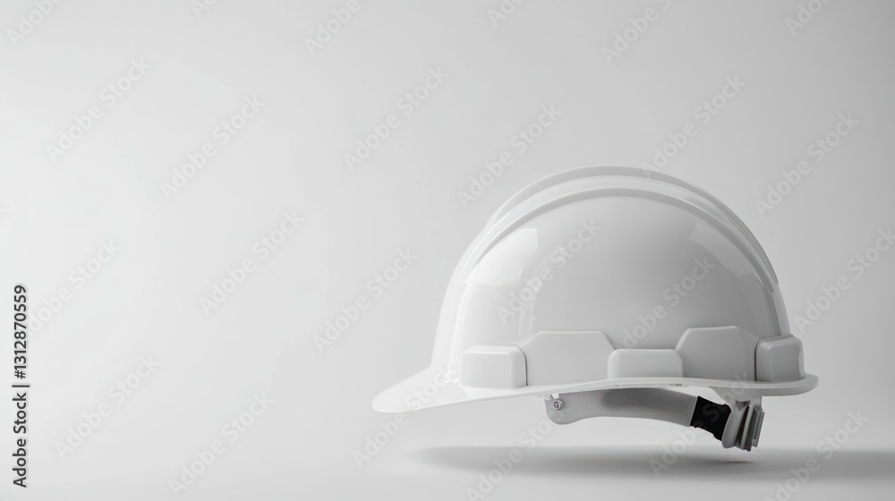 Fototapeta premium A white hard hat on a minimalist background, symbolizing safety in construction and industry.