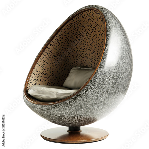 Retro egg-shaped pod chair with shagreen upholstery isolated on transparent white background