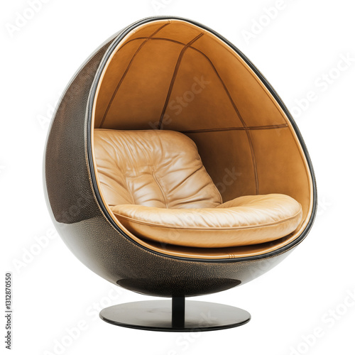 Retro egg-shaped pod chair with shagreen upholstery isolated on transparent white background