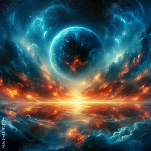 Fiery  Sunset Dramatic Sky Sci-Fi Fantasy Galaxy & Black Hole Panorama 
