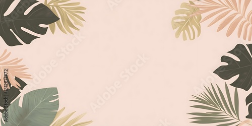 Tropical leaves frame pastel background
