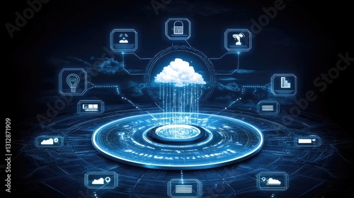 Cloud computing platform integrating data and digital services in futuristic technology background