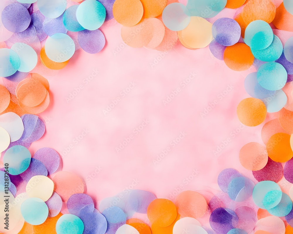 Pastel Confetti Border Pink Background, Festive Celebration Design Pastel Confetti Border Pink Background, Festive Celebration Design