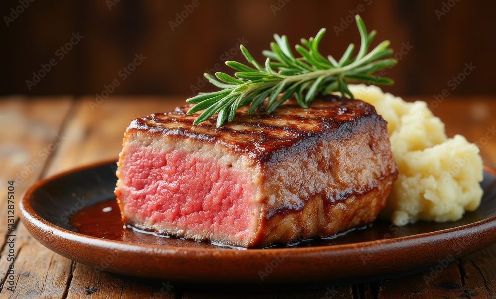 Juicy steak with creamy mashed potatoes Juicy steak with creamy mashed potatoes