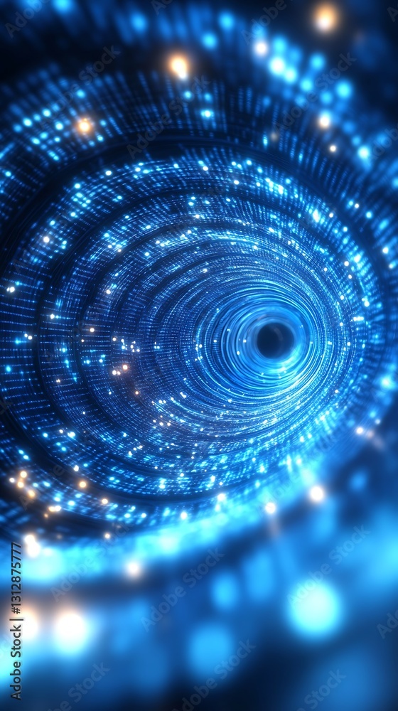 A digital tunnel with sparkling lights and an empty space A digital tunnel with sparkling lights and an empty space
