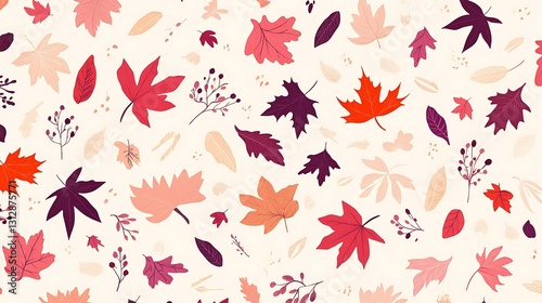 Autumn leaves scattered on a light background.  Various shapes and colors