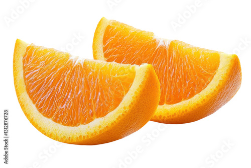 Freshly cut orange wedges arranged on a plain background ready for consumption or garnish in a bright kitchen setting