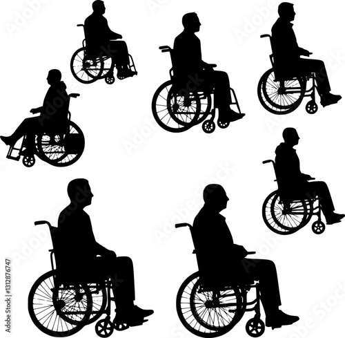 Various men silhouette in a wheelchair in vector format
