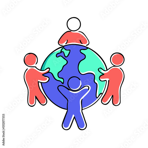 Symbolic scene: people protect the Earth, showing love for nature. photo
