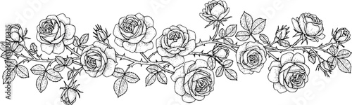 Silver metal rose vines with sharp thorns. Gothic prickly vine elements isolated

