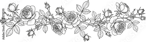 Silver metal rose vines with sharp thorns. Gothic prickly vine elements isolated
