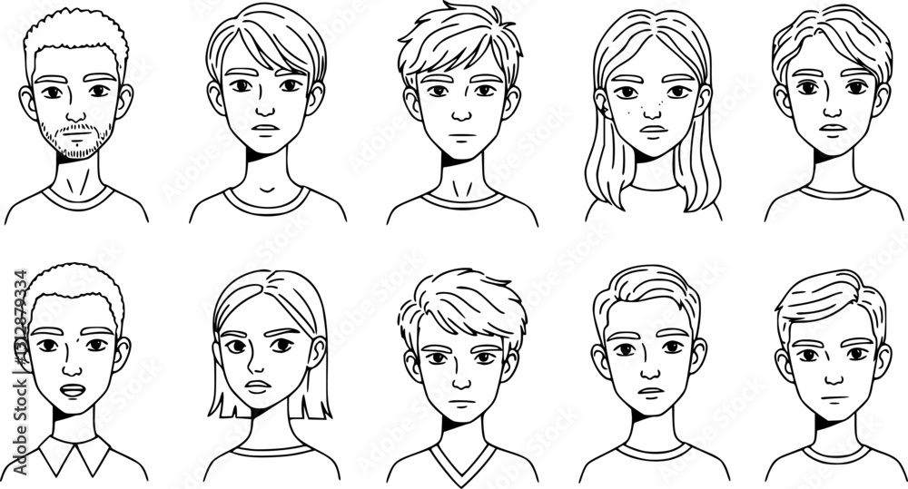 Characters with different gestures doodle line cartoon illustration set. Nonverbal communication signs linear vector people collection Characters with different gestures doodle line cartoon illustration set. Nonverbal communication signs linear vector people collection