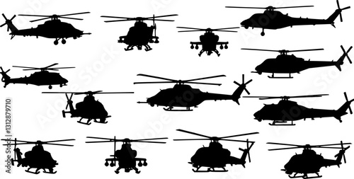 vector set of Military Helicopter silhouette
