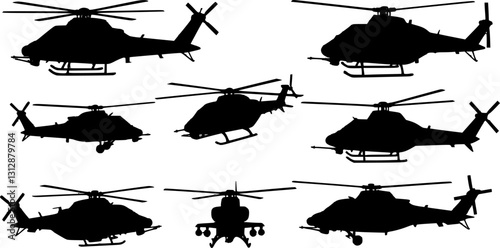 vector set of Military Helicopter silhouette
