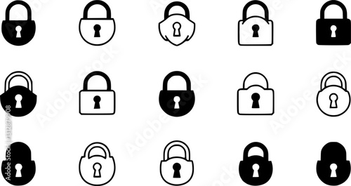 Lock icon. locked and unlocked black outline icon set for app, ui, ux and website. vector illustration on transparent background.
