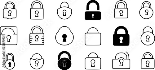 Lock icon. locked and unlocked black outline icon set for app, ui, ux and website. vector illustration on transparent background.
