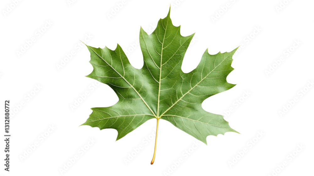 Green maple leaf showing its veins on transparent background Green maple leaf showing its veins on transparent background