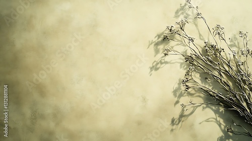 Dried flowers cast shadows on a textured, light-green background.  Minimalist, elegant aesthetic