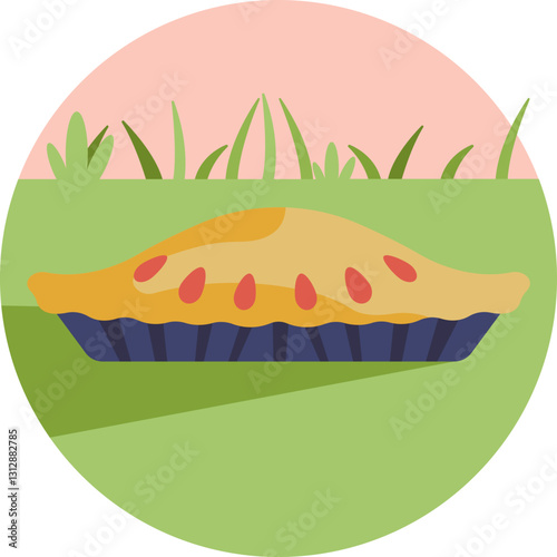 A round, baked pie with a lattice crust, representing a classic picnic dessert.