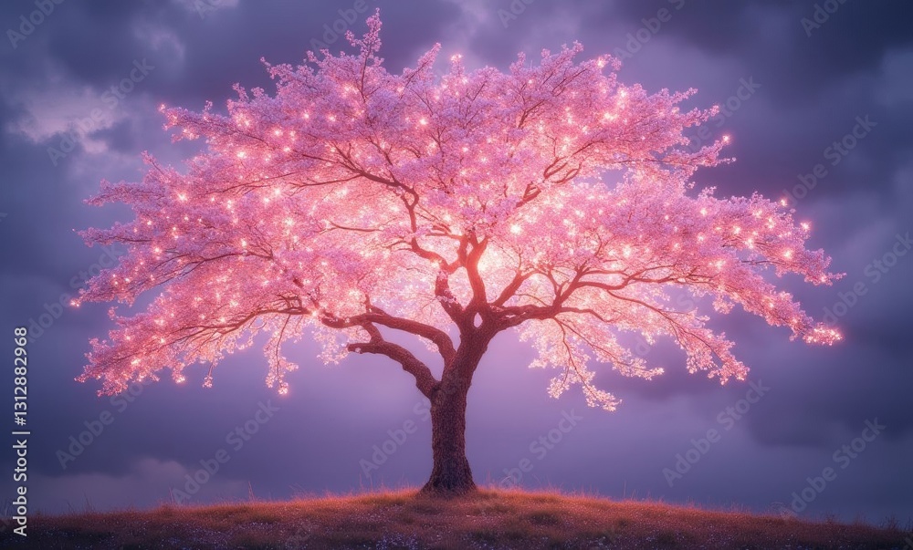 Glowing cherry blossom tree at dusk Glowing cherry blossom tree at dusk