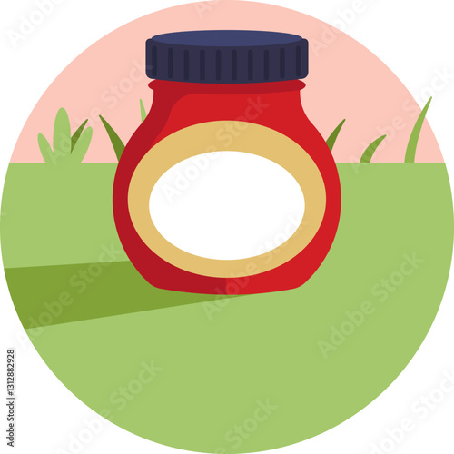 A glass jar, typically used for storing food or beverages at a picnic.
