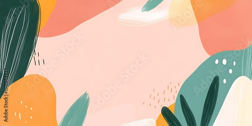 Abstract art with peach background and colorful organic shapes