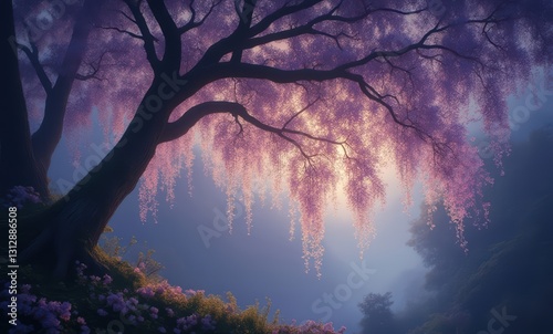 Majestic purple willow in twilight