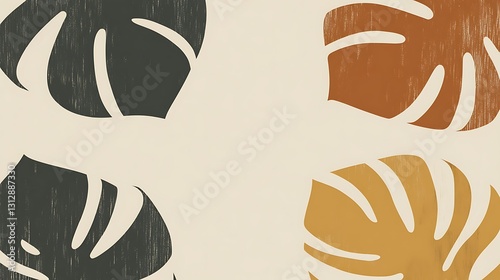 Abstract art featuring stylized leaves in earthy tones against a light beige background.  Minimalist design