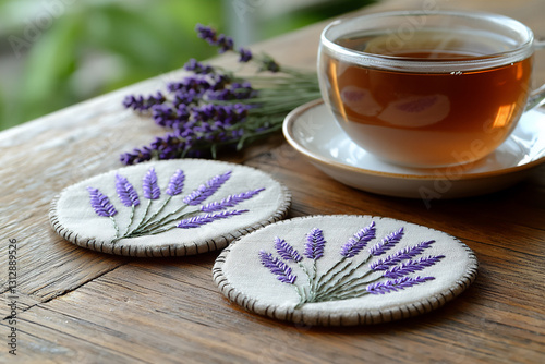  lavender embroidered coasters