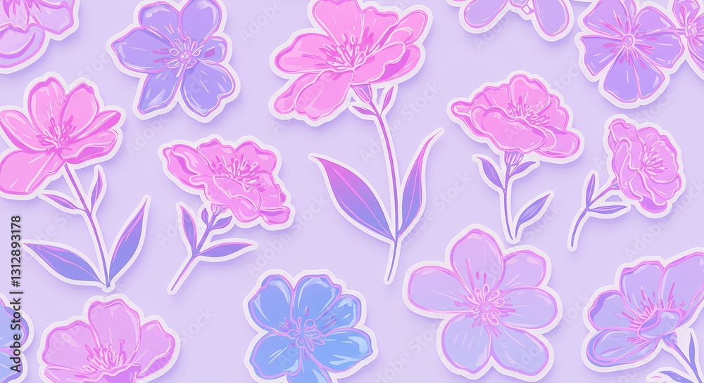 Floral Pattern with Pink and Purple Flowers on Light Background Floral Pattern with Pink and Purple Flowers on Light Background
