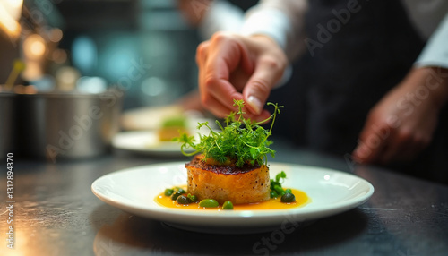 Wallpaper Mural Chef's Hand Decorating Food Artistically Against Kitchen, Gourmet Culinary Art  Torontodigital.ca