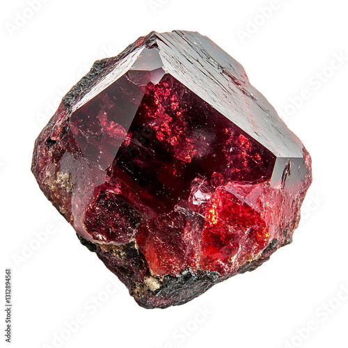 A Polished Garnet Stone with Rich Red Spark Isolated on Transparent Background