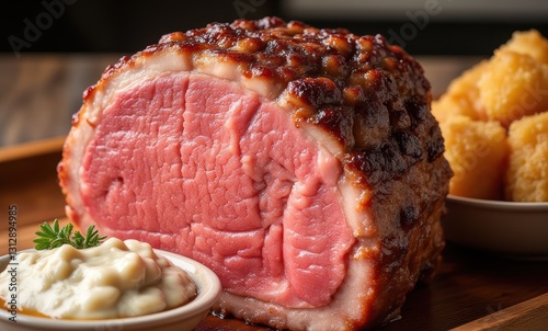 Juicy roast beef with sauce