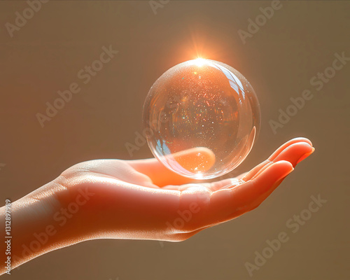 soapbubble falling on a palm