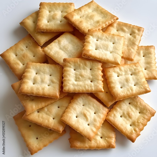 Crisp Biscuit Bliss: A pile of golden, square crackers, perfectly baked, creates a mouthwatering image, evoking a sense of simple, satisfying flavors and delightful textures