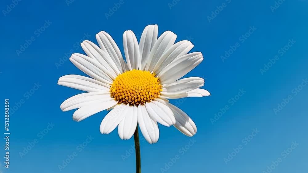 A vibrant white daisy, adorned with a bright yellow center, stands out against the canvas of a clear blue sky. Ai Generated. A vibrant white daisy, adorned with a bright yellow center, stands out against the canvas of a clear blue sky. Ai Generated.