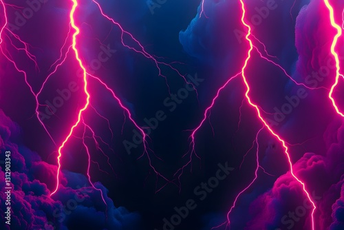 Abstract Neon Pink Lightning Strikes Dark Clouds
