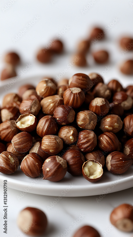 whole hazelnuts on white plate whole hazelnuts on white plate